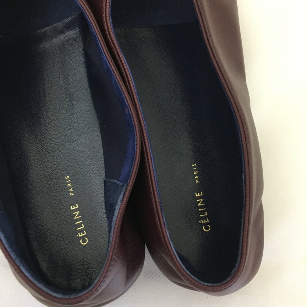 CELINE Authentic Peep Toe Flats Womens 35.5 Made in Italy Burgundy Soft Leather - Picture 4 of 13